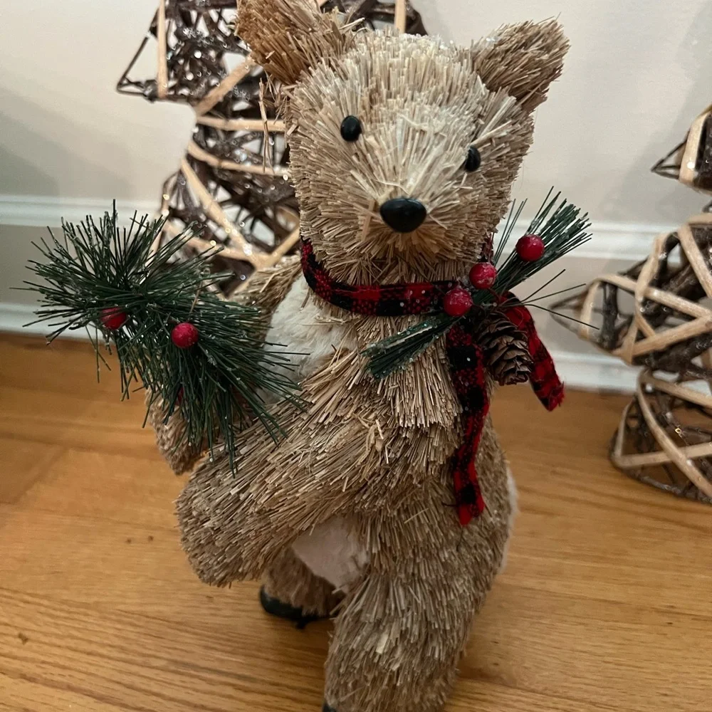 Rustic Holiday Bear with Trees Decor grapevine Christmas